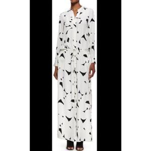 VINCE White & Black Geometric Print Silk Maxi Dress Size Medium